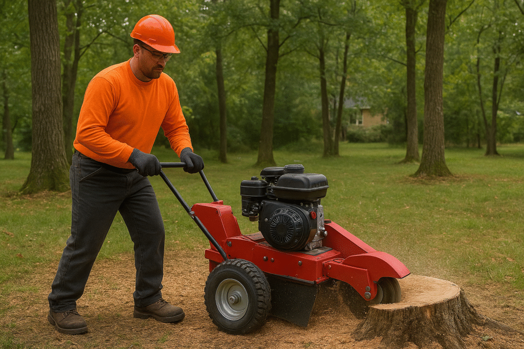 Califon-tree-service-worker-grinding-stump