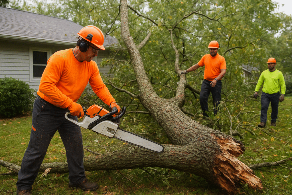 Workers-removing-tree-after-storm-damage califon tree service